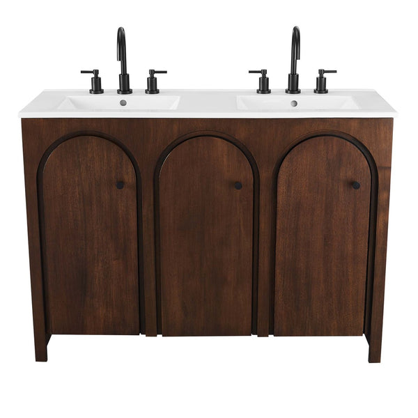 Modway Furniture Appia 48" Double Sink Bathroom Vanity - Stylish Retro Design with Ample Storage and Soft-Close Hinges Walnut White EEI-6792-WAL-WHI