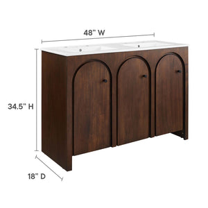 Modway Furniture Appia 48" Double Sink Bathroom Vanity - Stylish Retro Design with Ample Storage and Soft-Close Hinges Walnut White EEI-6792-WAL-WHI