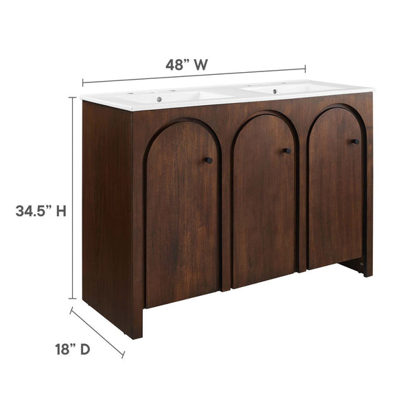 Modway Furniture Appia 48" Double Sink Bathroom Vanity - Stylish Retro Design with Ample Storage and Soft-Close Hinges Walnut White EEI-6792-WAL-WHI