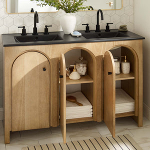 Modway Furniture Appia 48" Double Sink Bathroom Vanity with Retro Charm, Soft-Close Doors, & Ample Storage Space Oak Black EEI-6793-OAK-BLK