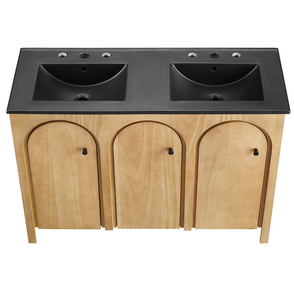 Modway Furniture Appia 48" Double Sink Bathroom Vanity with Retro Charm, Soft-Close Doors, & Ample Storage Space Oak Black EEI-6793-OAK-BLK