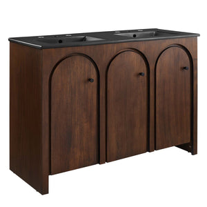 Modway Furniture Appia 48" Double Sink Bathroom Vanity with Retro Charm, Soft-Close Doors, & Ample Storage Space Walnut Black EEI-6793-WAL-BLK