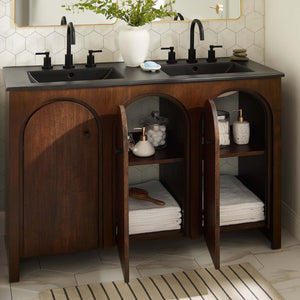 Modway Furniture Appia 48" Double Sink Bathroom Vanity with Retro Charm, Soft-Close Doors, & Ample Storage Space Walnut Black EEI-6793-WAL-BLK