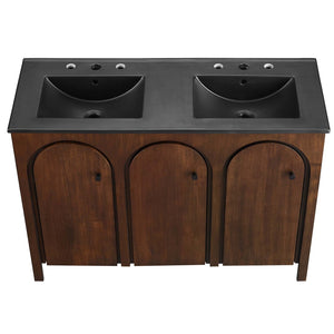 Modway Furniture Appia 48" Double Sink Bathroom Vanity with Retro Charm, Soft-Close Doors, & Ample Storage Space Walnut Black EEI-6793-WAL-BLK