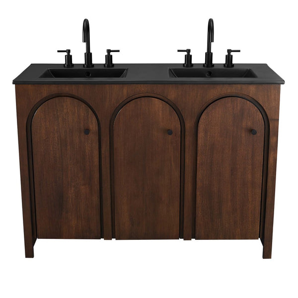 Modway Furniture Appia 48" Double Sink Bathroom Vanity with Retro Charm, Soft-Close Doors, & Ample Storage Space Walnut Black EEI-6793-WAL-BLK