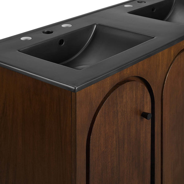 Modway Furniture Appia 48" Double Sink Bathroom Vanity with Retro Charm, Soft-Close Doors, & Ample Storage Space Walnut Black EEI-6793-WAL-BLK