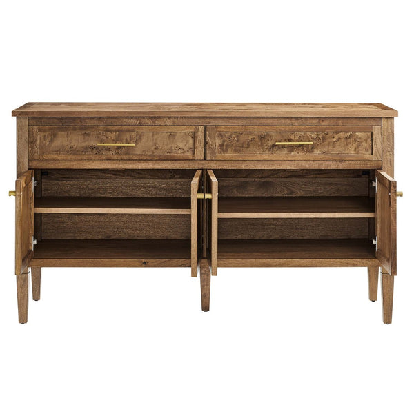 Modway Furniture Elysian 62" Wood Sideboard - Sculptural Mango Wood Buffet with Soft-Close Drawers & Modern Design Brown EEI-6794-BRN