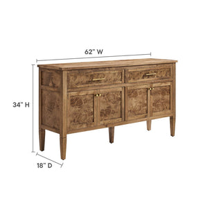 Modway Furniture Elysian 62" Wood Sideboard - Sculptural Mango Wood Buffet with Soft-Close Drawers & Modern Design Brown EEI-6794-BRN