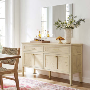 Modway Furniture Elysian 62" Wood Sideboard - Sculptural Mango Wood Buffet with Soft-Close Drawers & Modern Design Bleached Burl EEI-6794-BUR