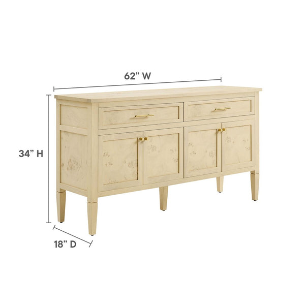 Modway Furniture Elysian 62" Wood Sideboard - Sculptural Mango Wood Buffet with Soft-Close Drawers & Modern Design Bleached Burl EEI-6794-BUR