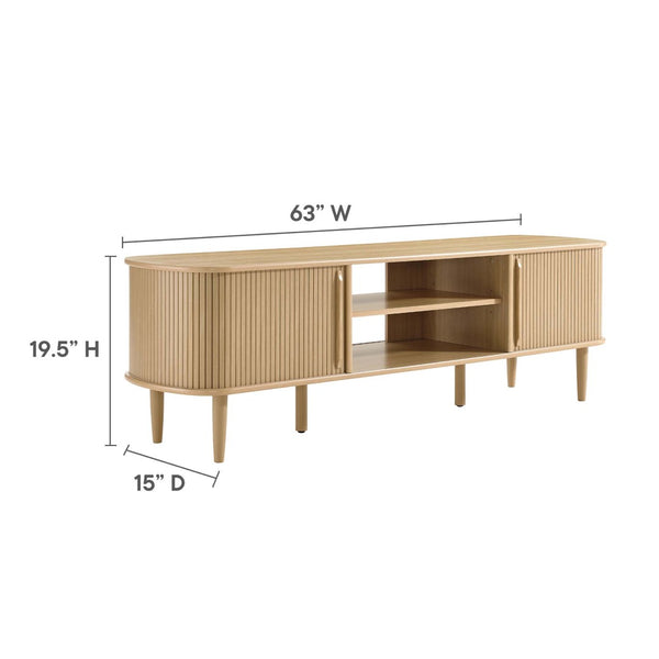 Modway Furniture Contour 63" Mid-Century Modern Wood TV Stand with Stylish Storage and Adjustable Shelves for Your Home Oak EEI-6795-OAK