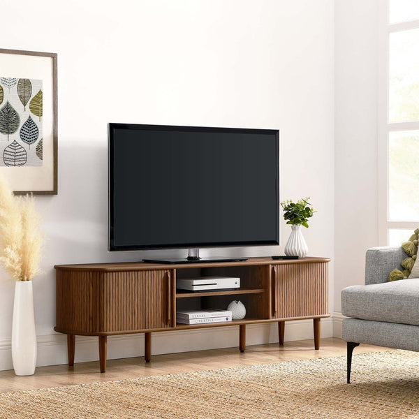 Modway Furniture Contour 63" Mid-Century Modern Wood TV Stand with Stylish Storage and Adjustable Shelves for Your Home Walnut EEI-6795-WAL