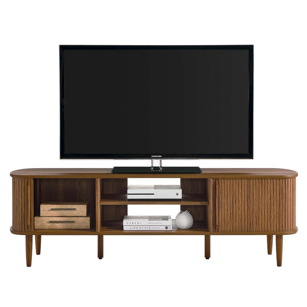 Modway Furniture Contour 63" Mid-Century Modern Wood TV Stand with Stylish Storage and Adjustable Shelves for Your Home Walnut EEI-6795-WAL