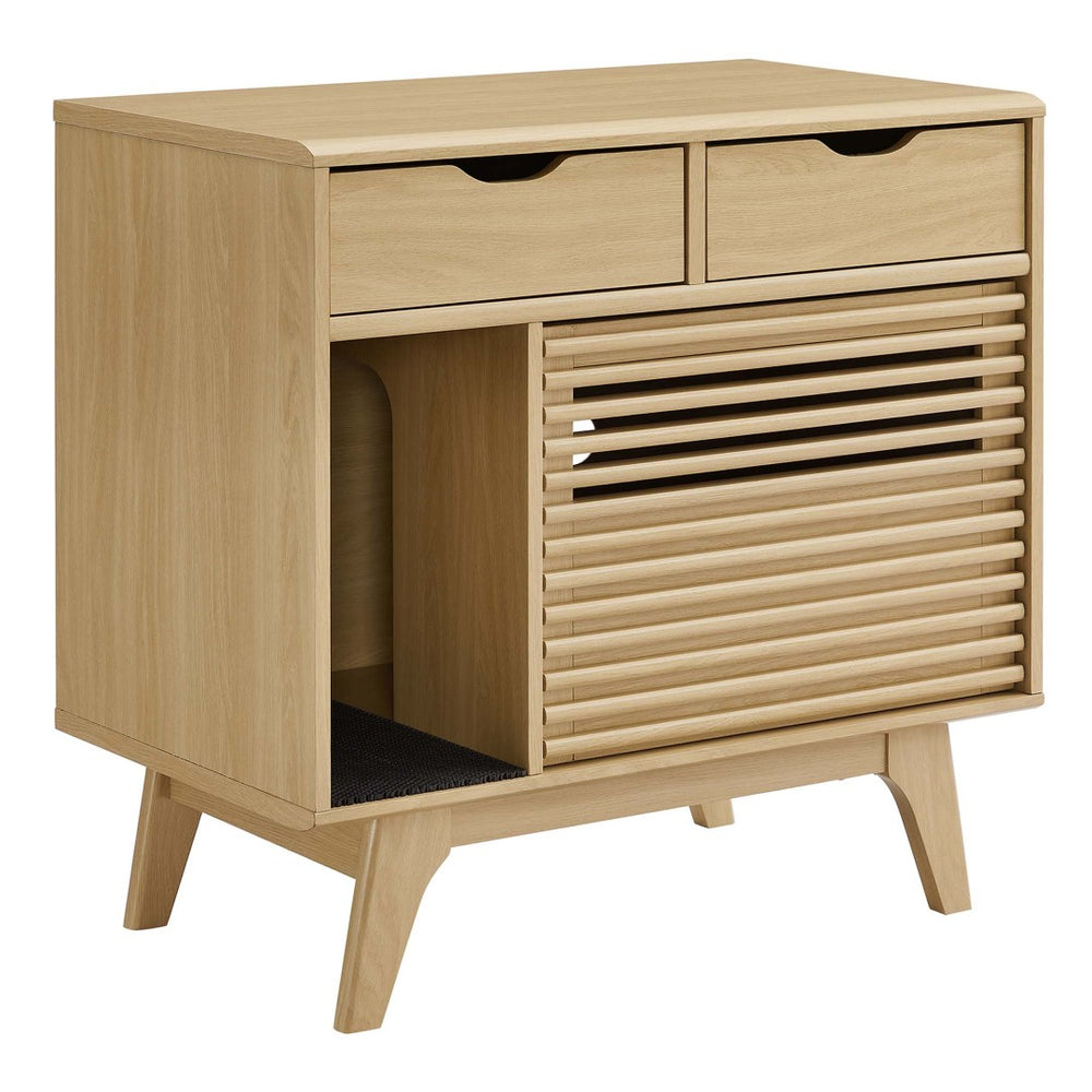 Modway Furniture Render Cat Cabinet by Modway - Stylish Mid-Century Modern Furniture for Litter Box Concealment Oak EEI-6796-OAK