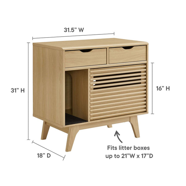 Modway Furniture Render Cat Cabinet by Modway - Stylish Mid-Century Modern Furniture for Litter Box Concealment Oak EEI-6796-OAK