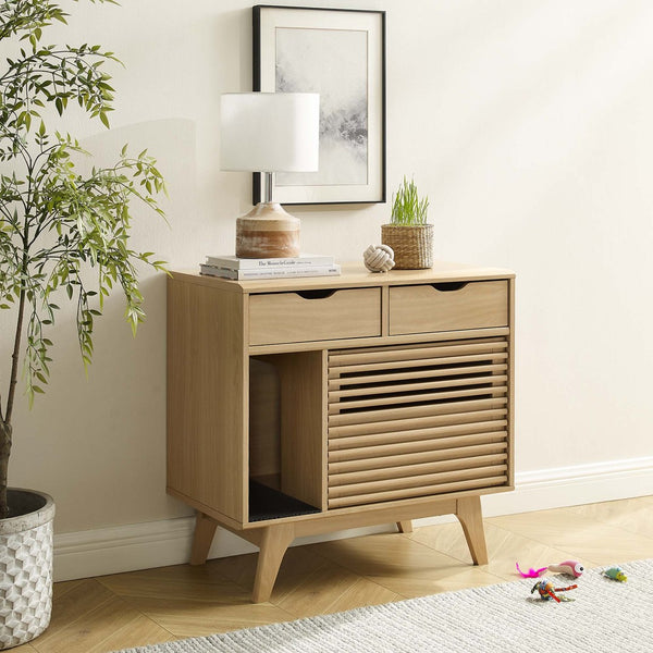 Modway Furniture Render Cat Cabinet by Modway - Stylish Mid-Century Modern Furniture for Litter Box Concealment Oak EEI-6796-OAK