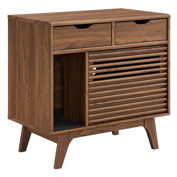 Modway Furniture Render Cat Cabinet by Modway - Stylish Mid-Century Modern Furniture for Litter Box Concealment Walnut EEI-6796-WAL