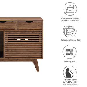 Modway Furniture Render Cat Cabinet by Modway - Stylish Mid-Century Modern Furniture for Litter Box Concealment Walnut EEI-6796-WAL