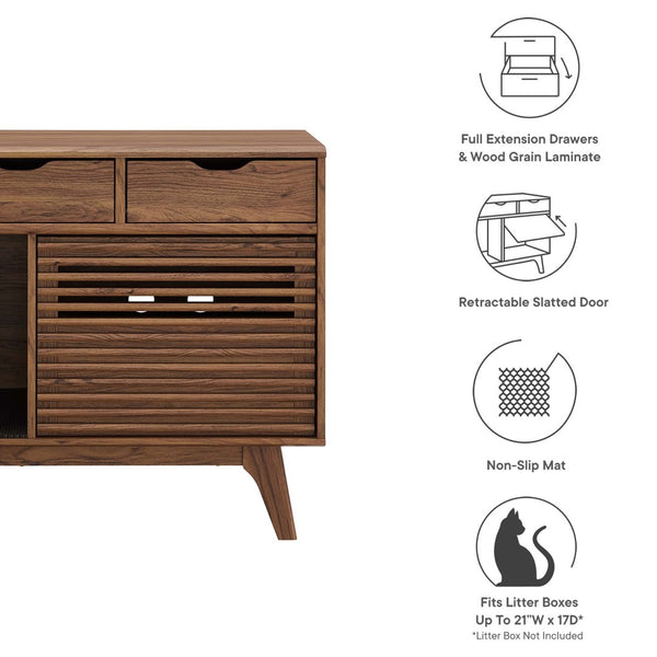 Modway Furniture Render Cat Cabinet by Modway - Stylish Mid-Century Modern Furniture for Litter Box Concealment Walnut EEI-6796-WAL