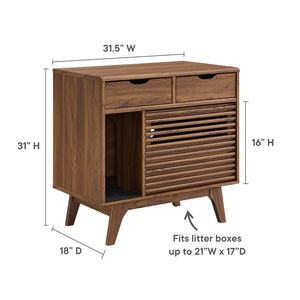 Modway Furniture Render Cat Cabinet by Modway - Stylish Mid-Century Modern Furniture for Litter Box Concealment Walnut EEI-6796-WAL