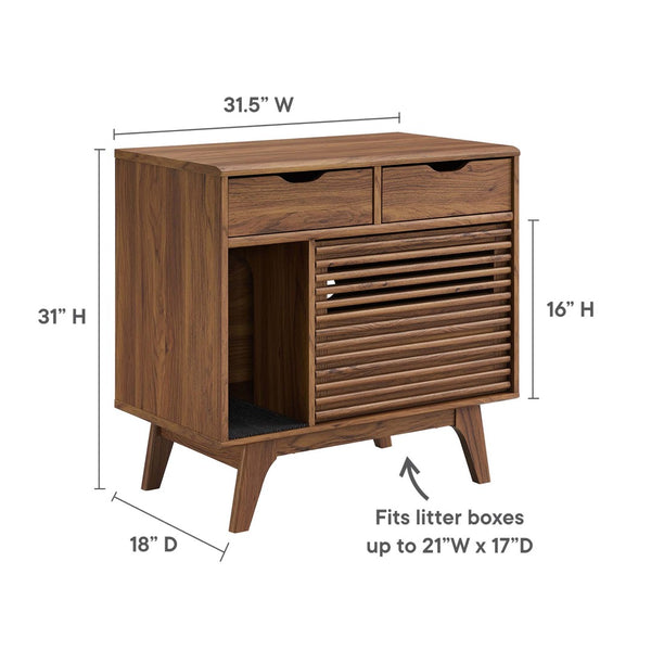 Modway Furniture Render Cat Cabinet by Modway - Stylish Mid-Century Modern Furniture for Litter Box Concealment Walnut EEI-6796-WAL