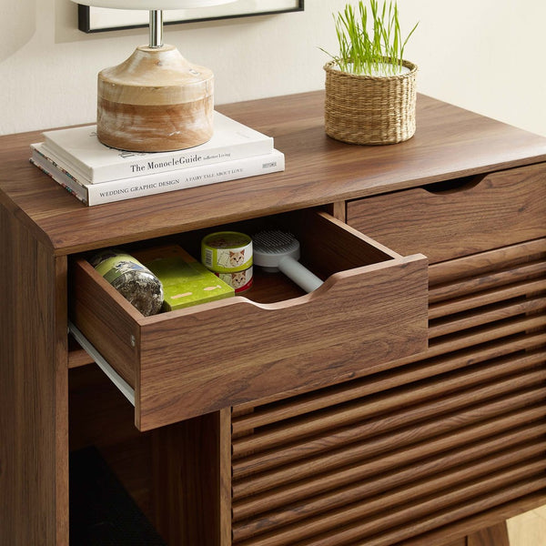 Modway Furniture Render Cat Cabinet by Modway - Stylish Mid-Century Modern Furniture for Litter Box Concealment Walnut EEI-6796-WAL