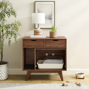 Modway Furniture Render Cat Cabinet by Modway - Stylish Mid-Century Modern Furniture for Litter Box Concealment Walnut EEI-6796-WAL