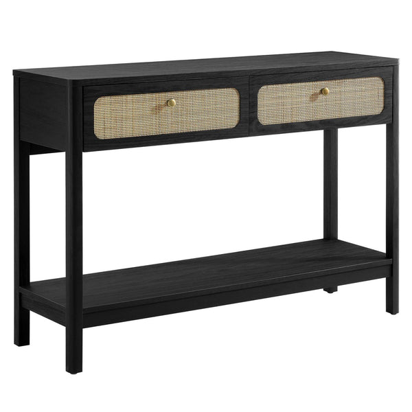 Modway Furniture Chaucer Console Table - Stylish Entryway Accent with Rattan-Textured Drawers and Open Display Space Black EEI-6797-BLK