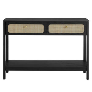 Modway Furniture Chaucer Console Table - Stylish Entryway Accent with Rattan-Textured Drawers and Open Display Space Black EEI-6797-BLK