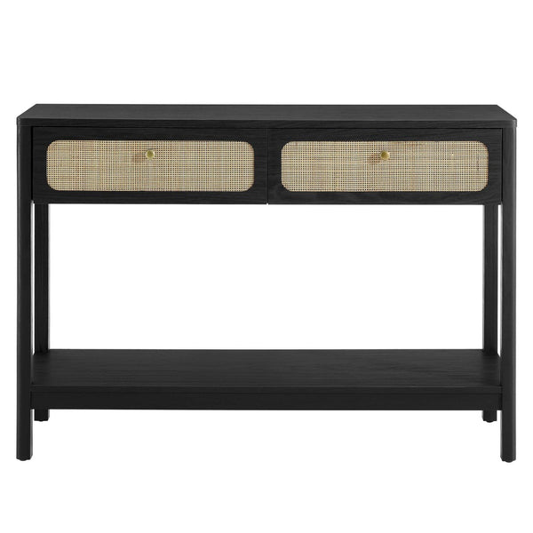 Modway Furniture Chaucer Console Table - Stylish Entryway Accent with Rattan-Textured Drawers and Open Display Space Black EEI-6797-BLK