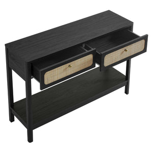Modway Furniture Chaucer Console Table - Stylish Entryway Accent with Rattan-Textured Drawers and Open Display Space Black EEI-6797-BLK