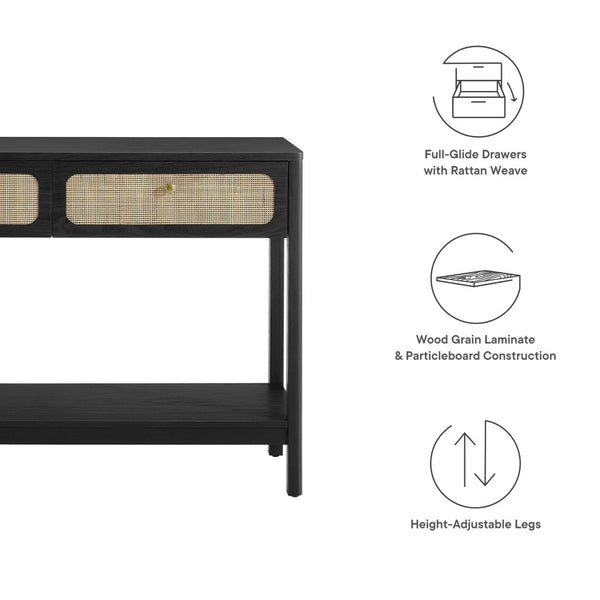 Modway Furniture Chaucer Console Table - Stylish Entryway Accent with Rattan-Textured Drawers and Open Display Space Black EEI-6797-BLK