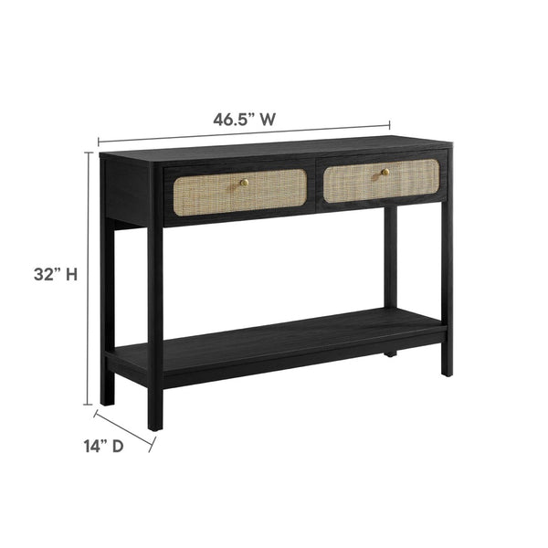 Modway Furniture Chaucer Console Table - Stylish Entryway Accent with Rattan-Textured Drawers and Open Display Space Black EEI-6797-BLK