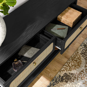 Modway Furniture Chaucer Console Table - Stylish Entryway Accent with Rattan-Textured Drawers and Open Display Space Black EEI-6797-BLK