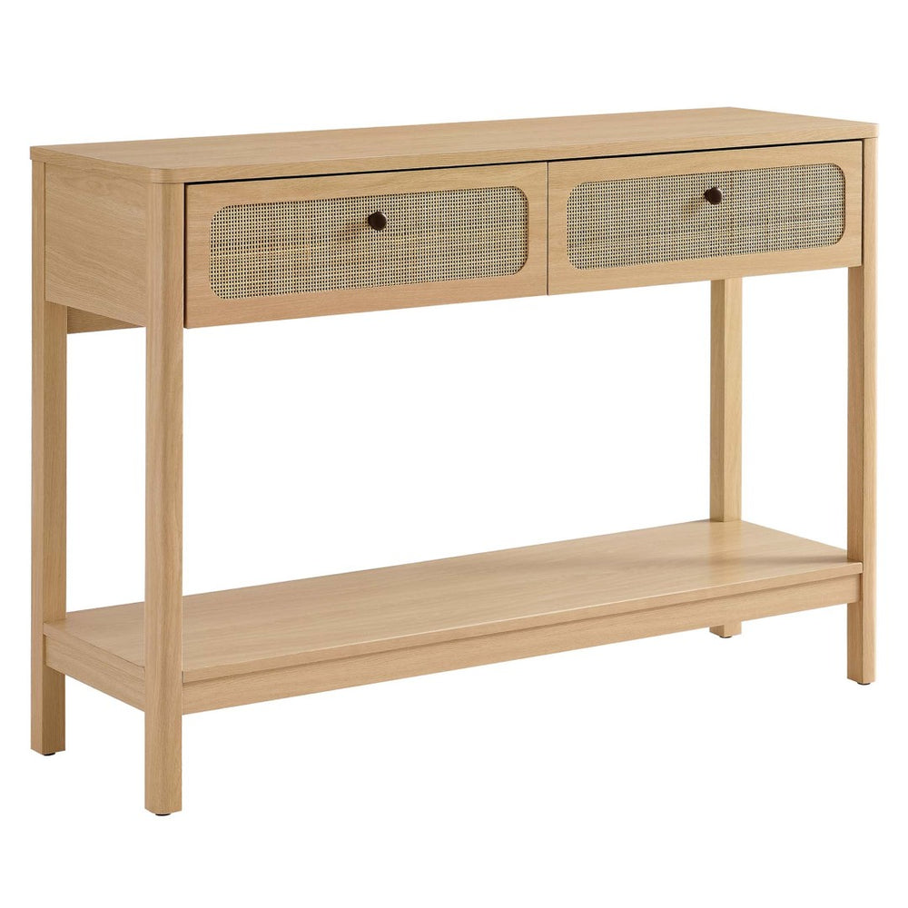 Modway Furniture Chaucer Console Table - Stylish Entryway Accent with Rattan-Textured Drawers and Open Display Space Oak EEI-6797-OAK