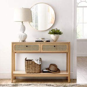 Modway Furniture Chaucer Console Table - Stylish Entryway Accent with Rattan-Textured Drawers and Open Display Space Oak EEI-6797-OAK
