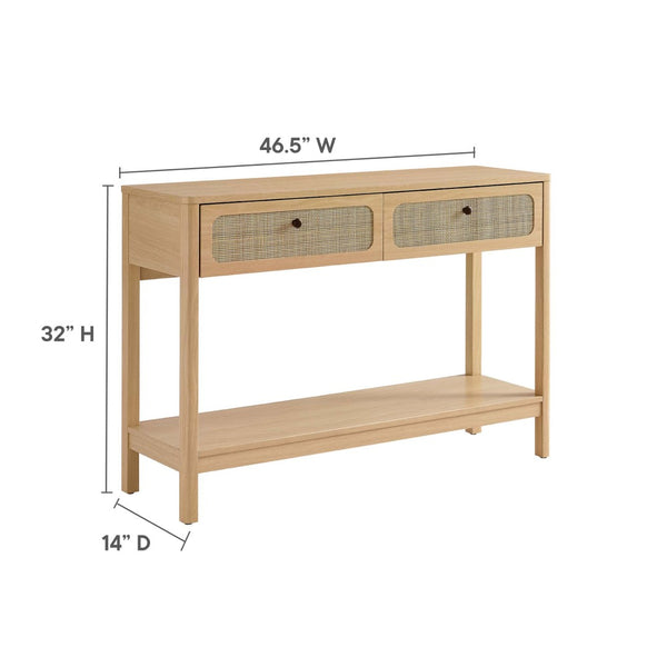 Modway Furniture Chaucer Console Table - Stylish Entryway Accent with Rattan-Textured Drawers and Open Display Space Oak EEI-6797-OAK