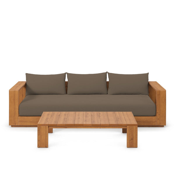 Modway Furniture Tahoe 2-Piece Outdoor Acacia Wood Sofa and Coffee Table Set for Stylish Patio Comfort & Durability Natural Cocoa EEI-6799-NAT-COA