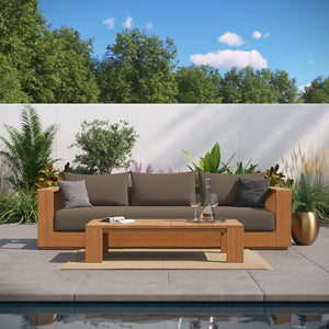 Modway Furniture Tahoe 2-Piece Outdoor Acacia Wood Sofa and Coffee Table Set for Stylish Patio Comfort & Durability Natural Cocoa EEI-6799-NAT-COA