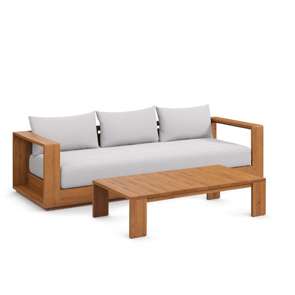 Modway Furniture Tahoe 2-Piece Outdoor Acacia Wood Sofa and Coffee Table Set for Stylish Patio Comfort & Durability Natural Light Gray EEI-6799-NAT-LGR