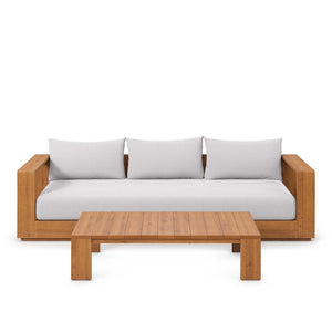 Modway Furniture Tahoe 2-Piece Outdoor Acacia Wood Sofa and Coffee Table Set for Stylish Patio Comfort & Durability Natural Light Gray EEI-6799-NAT-LGR