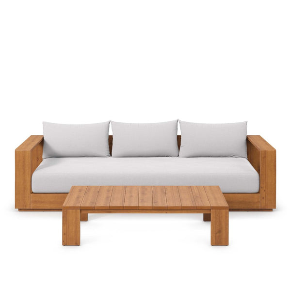 Modway Furniture Tahoe 2-Piece Outdoor Acacia Wood Sofa and Coffee Table Set for Stylish Patio Comfort & Durability Natural Light Gray EEI-6799-NAT-LGR