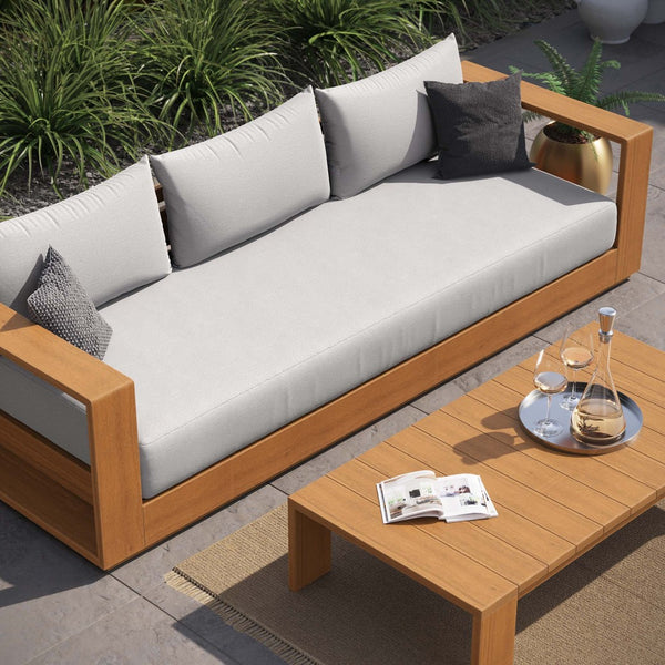 Modway Furniture Tahoe 2-Piece Outdoor Acacia Wood Sofa and Coffee Table Set for Stylish Patio Comfort & Durability Natural Light Gray EEI-6799-NAT-LGR