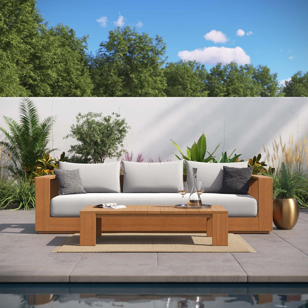 Modway Furniture Tahoe 2-Piece Outdoor Acacia Wood Sofa and Coffee Table Set for Stylish Patio Comfort & Durability Natural Light Gray EEI-6799-NAT-LGR