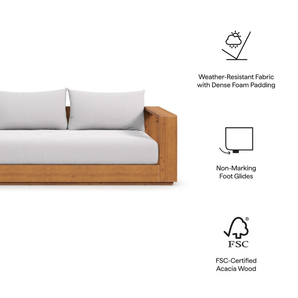 Modway Furniture Tahoe 2-Piece Outdoor Acacia Wood Sofa and Coffee Table Set for Stylish Patio Comfort & Durability Natural Light Gray EEI-6799-NAT-LGR