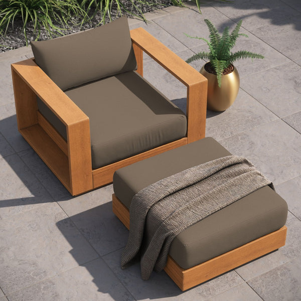 Modway Furniture Tahoe 2-Piece Outdoor Acacia Wood Lounge Chair and Ottoman Set for Stylish Patio Relaxation Natural Cocoa EEI-6800-NAT-COA