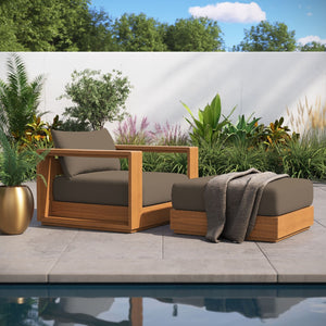 Modway Furniture Tahoe 2-Piece Outdoor Acacia Wood Lounge Chair and Ottoman Set for Stylish Patio Relaxation Natural Cocoa EEI-6800-NAT-COA