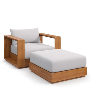 Modway Furniture Tahoe 2-Piece Outdoor Acacia Wood Lounge Chair and Ottoman Set for Stylish Patio Relaxation Natural Light Gray EEI-6800-NAT-LGR