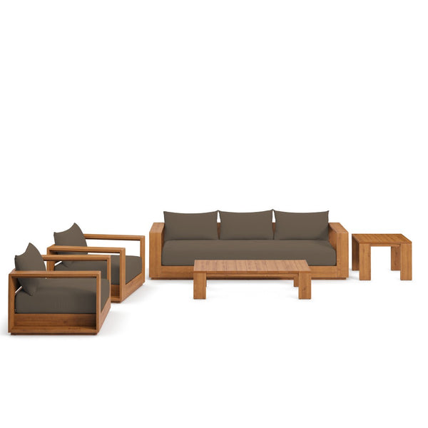 Modway Furniture Tahoe 5-Piece Outdoor Patio Acacia Wood Furniture Set - Stylish, Durable, and Weather-Ready Comfort Natural Cocoa EEI-6801-NAT-COA