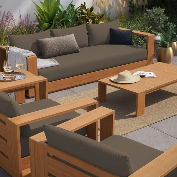 Modway Furniture Tahoe 5-Piece Outdoor Patio Acacia Wood Furniture Set - Stylish, Durable, and Weather-Ready Comfort Natural Cocoa EEI-6801-NAT-COA